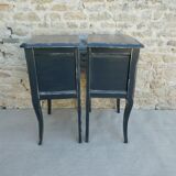 Pair of wooden bedside tables, gray patina