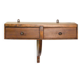 Console murale vintage en bois patiné à 2 tiroirs