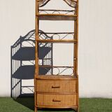 Vintage 1960s Rattan Bamboo Bookcase Shelf Buffet