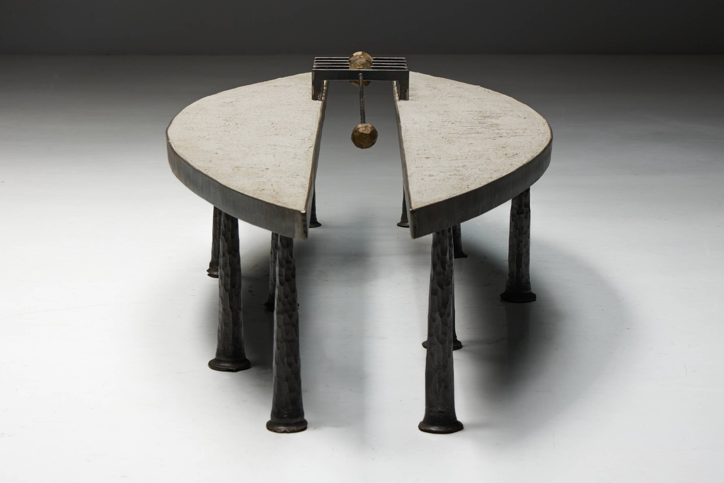 Thomas Serruys steel and stone brutalist coffee table, Belgium, 2019