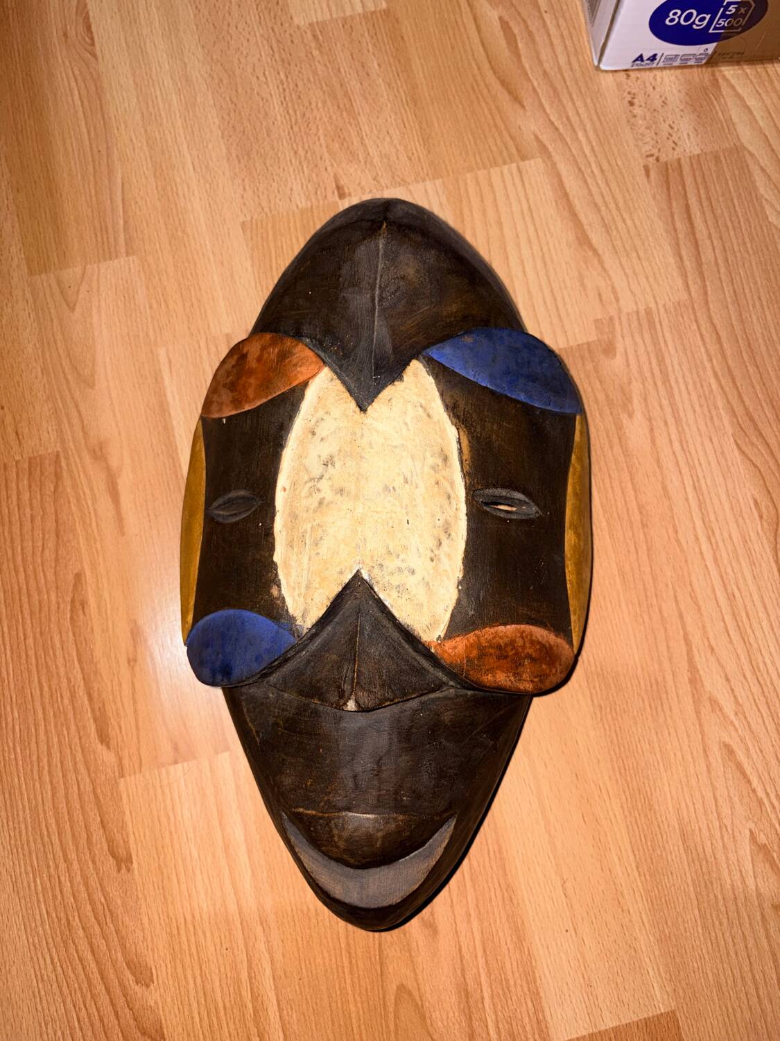 Vintage Hand-Carved African Wooden Mask - Geometric Tribal Wall Decor