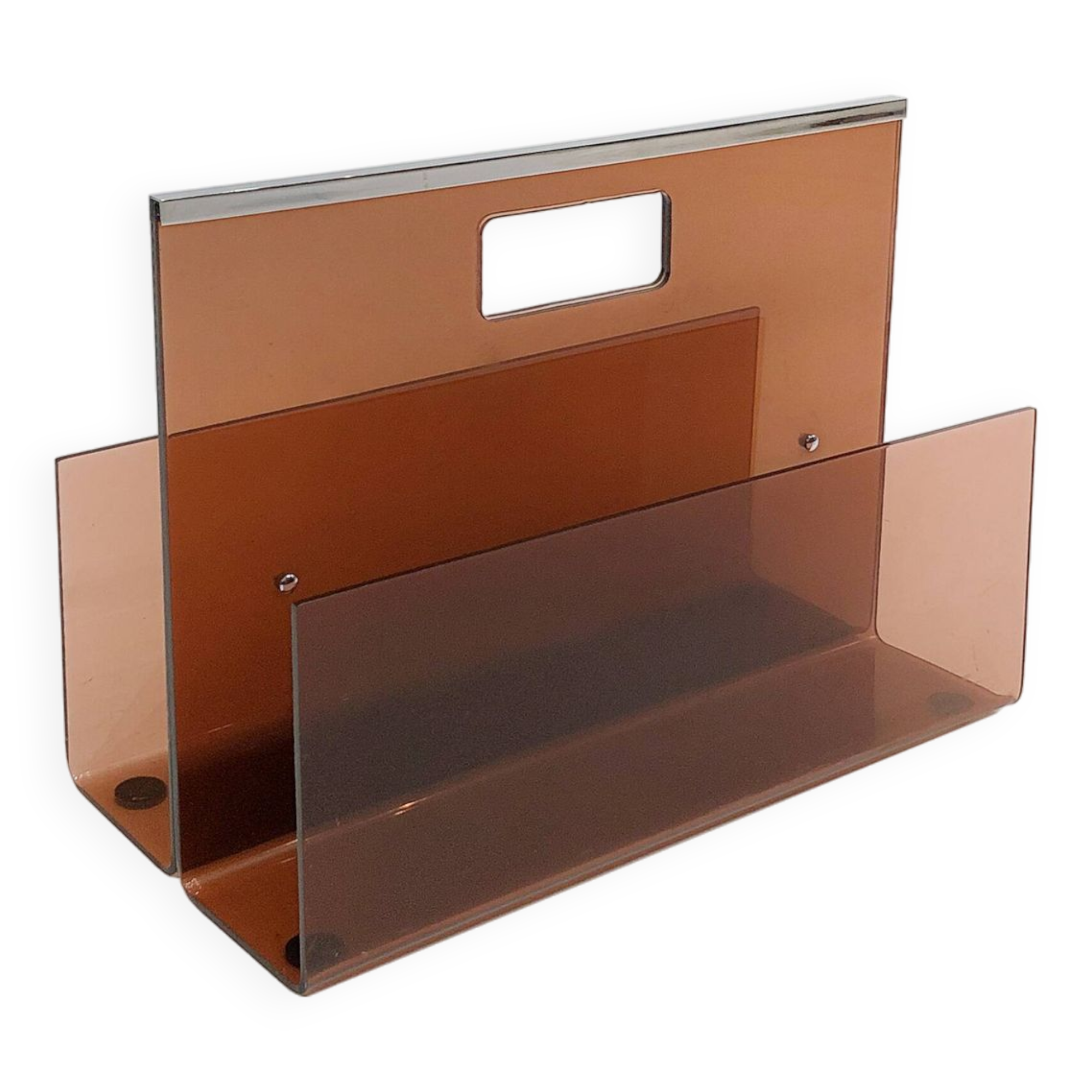 Michel Dumas Smoked Acrylic Magazine Rack 1970s Hollywood Regency Modernism