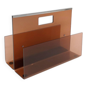 Michel Dumas Smoked Acrylic Magazine Rack 1970s Hollywood Regency Modernism