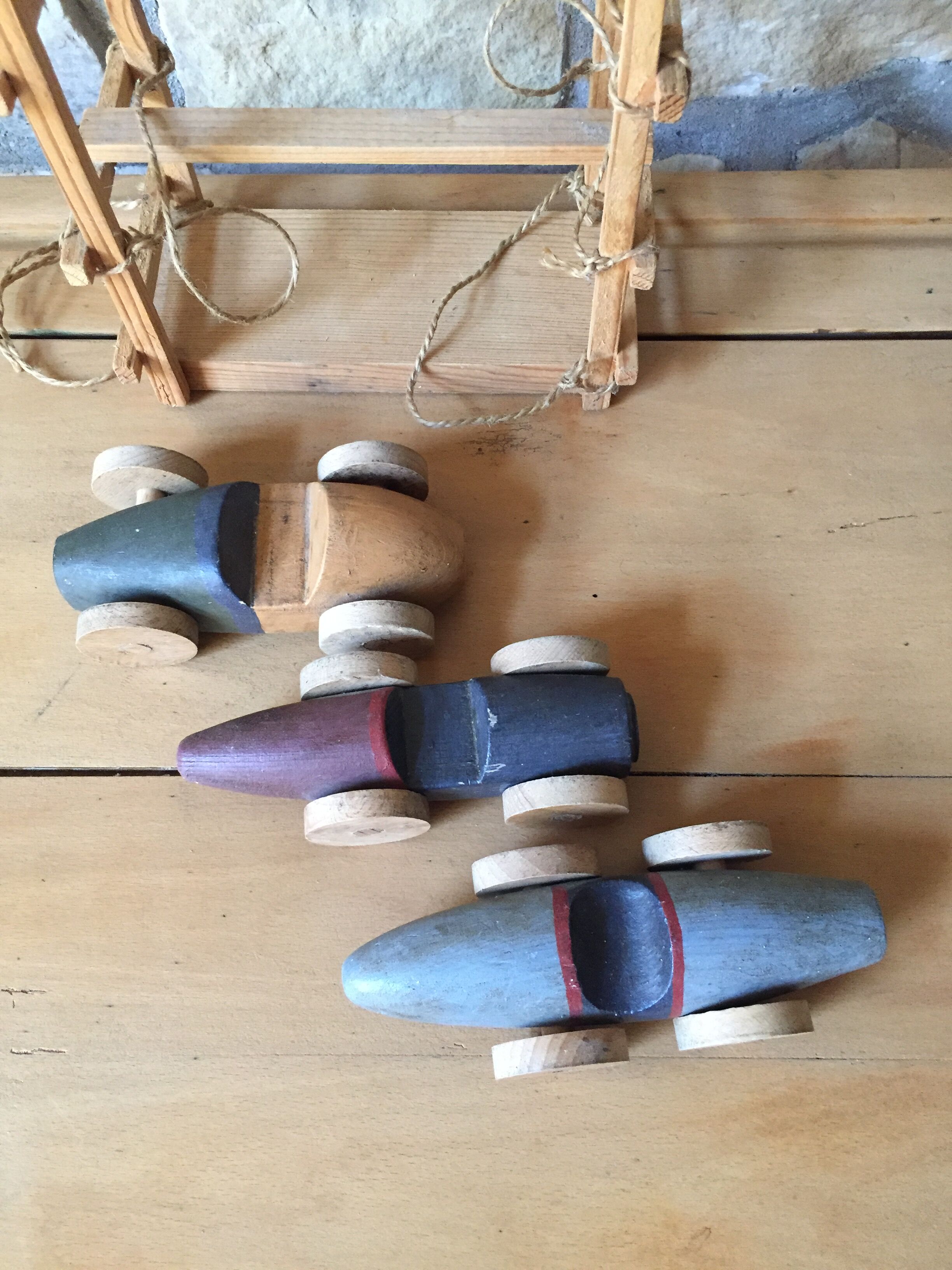 Three old wooden cars