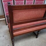 Ancienne banquette style Louis XVI en bois massif avec assise et dossier tissés