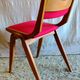 Solid wood chair with red fabric - 50's design