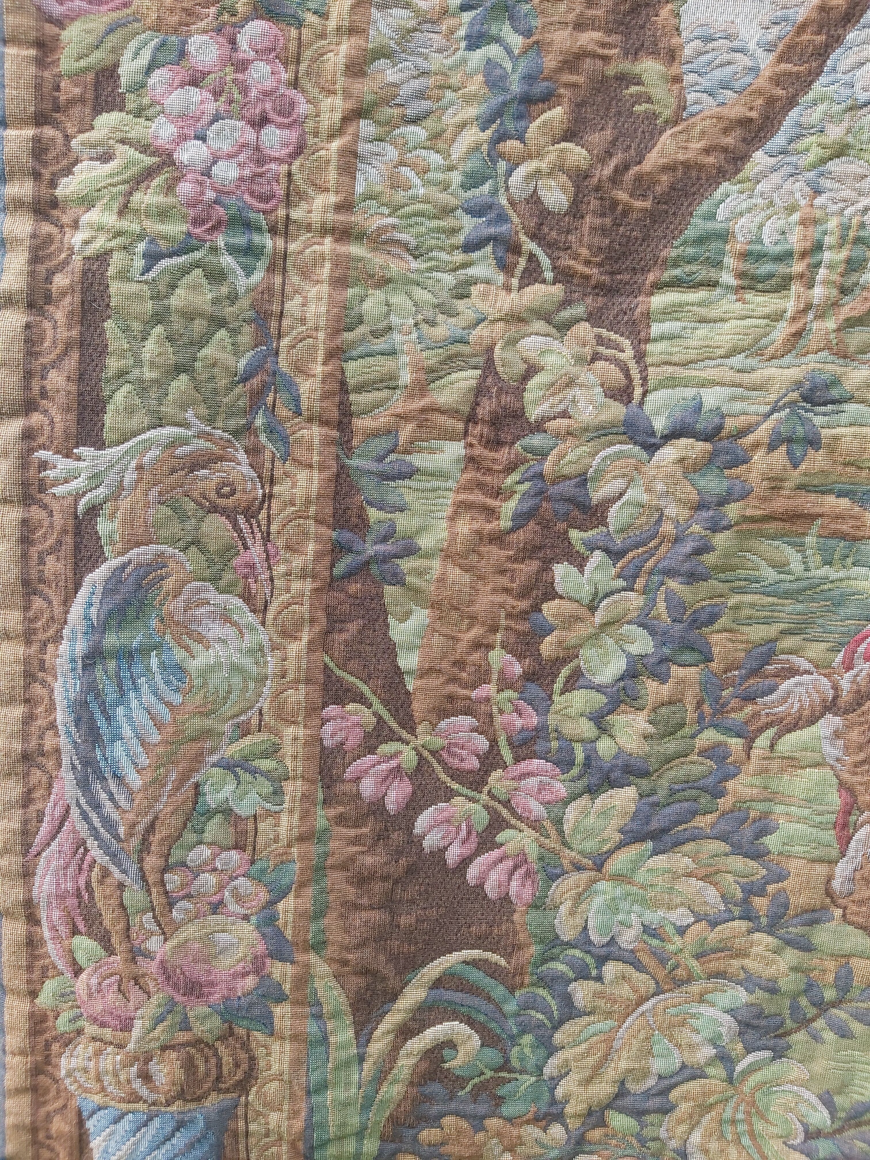 Vintage tapestry in Aubusson style. Hunting return.