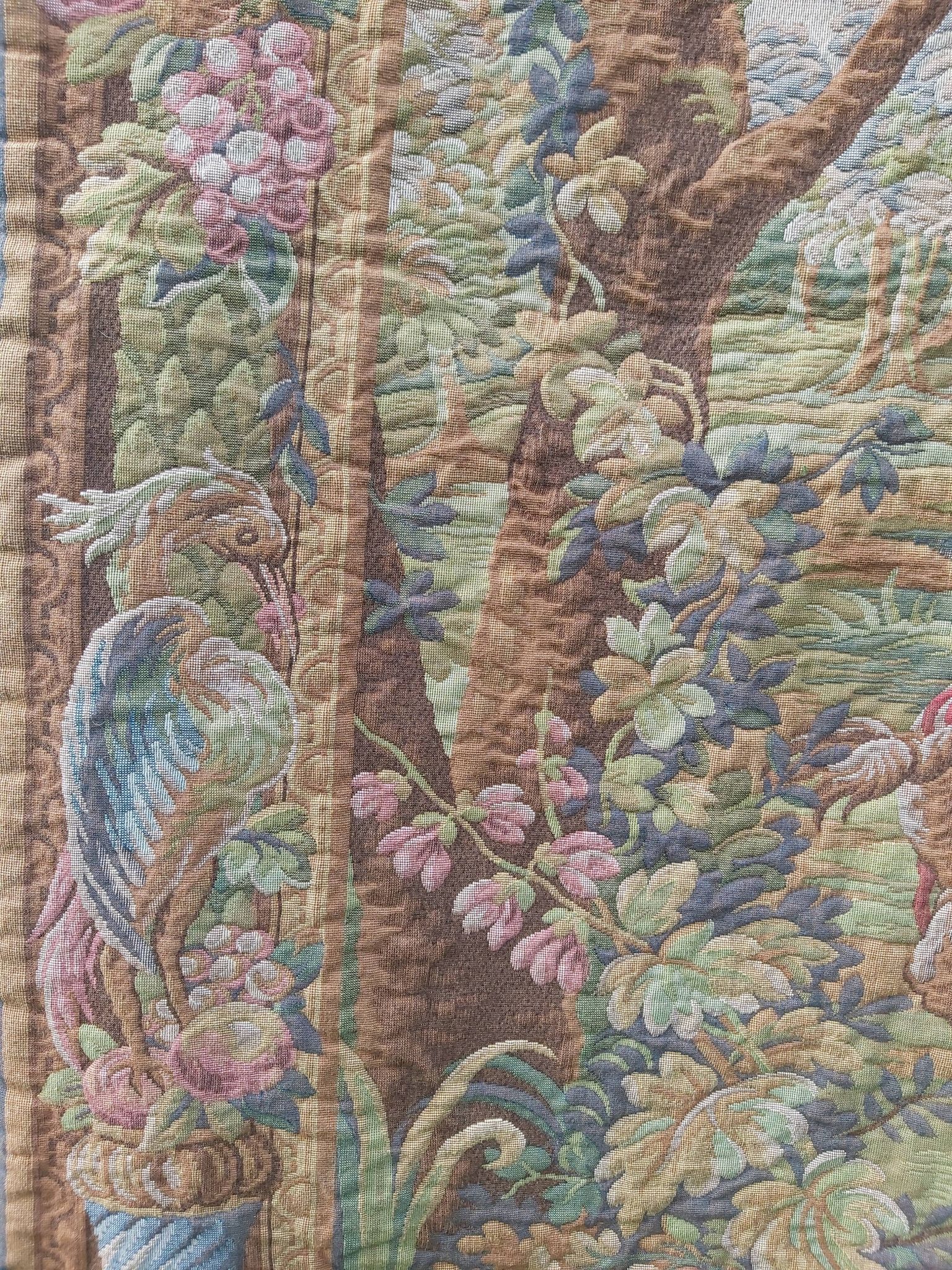 Vintage tapestry in Aubusson style. Hunting return.