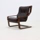 Fauteuil lounge scandinave en bois courbé et cuir 1960