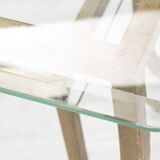 Grande table d’appoint fer forgé or et verre