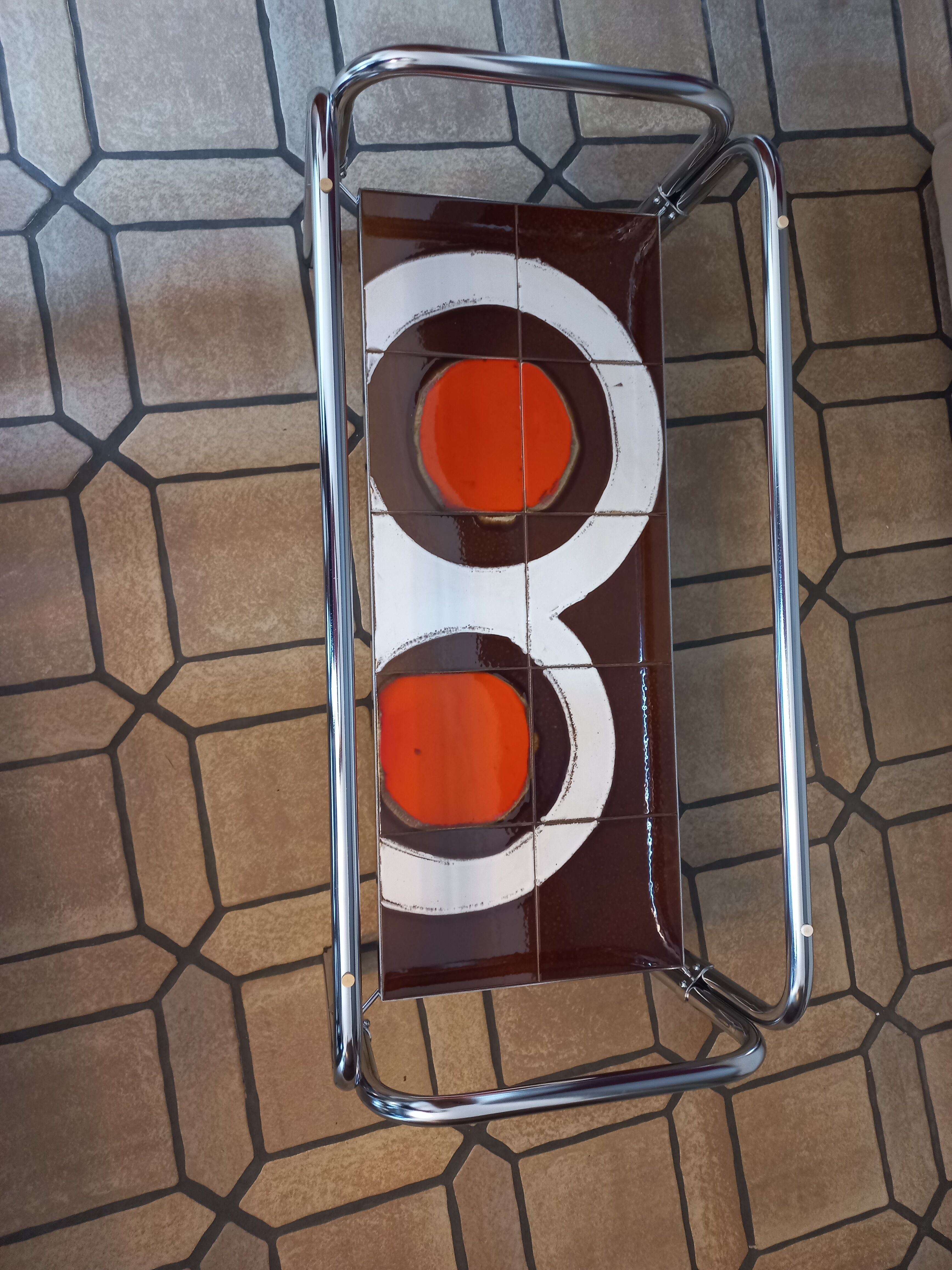 Vintage coffee table in ceramic and smoked glass