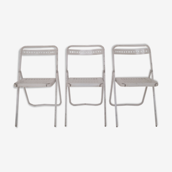 Trio of Metal Chairs " Plichaise " SOUVIGNET white