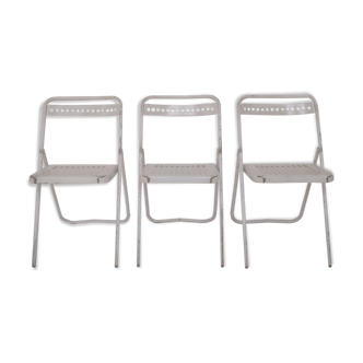 Trio de chaises métal " plichaise " Souvignet blanche