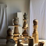 Stool, side table, cylindrical solid mango wood end table.