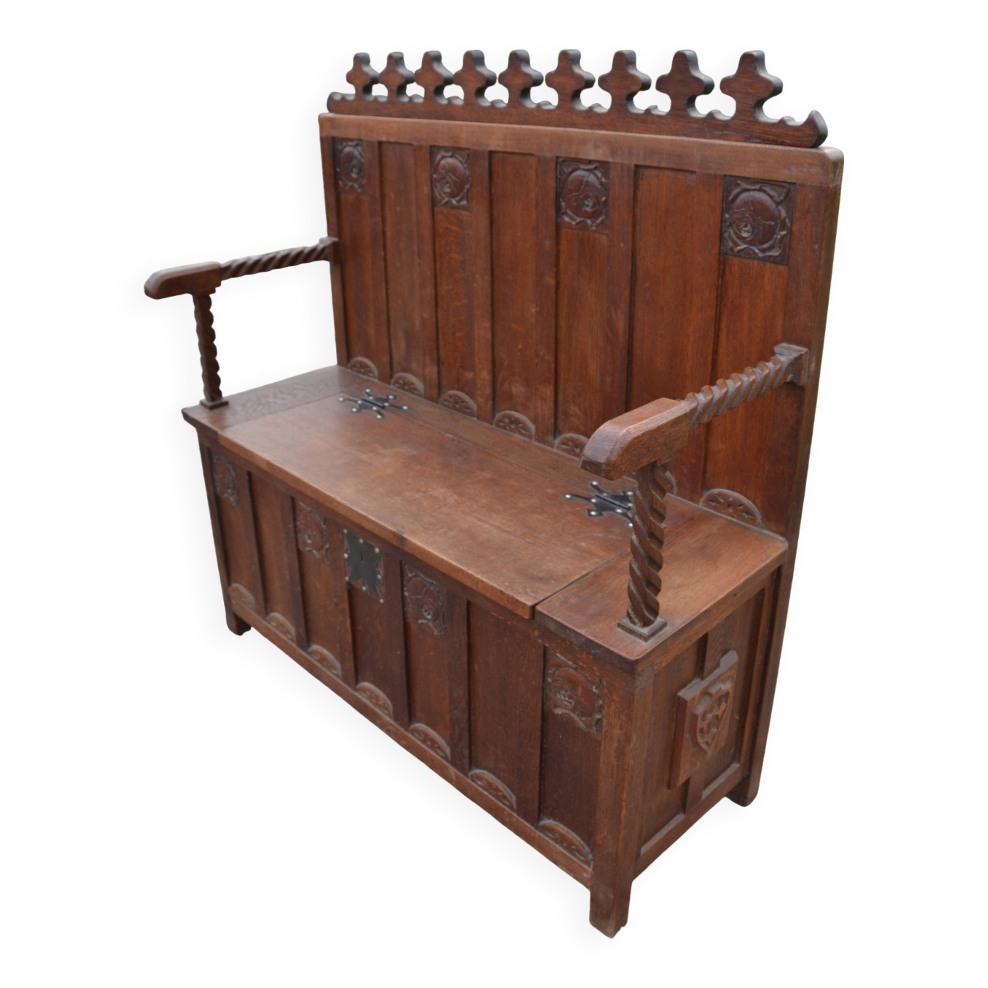 carved wooden chest bench