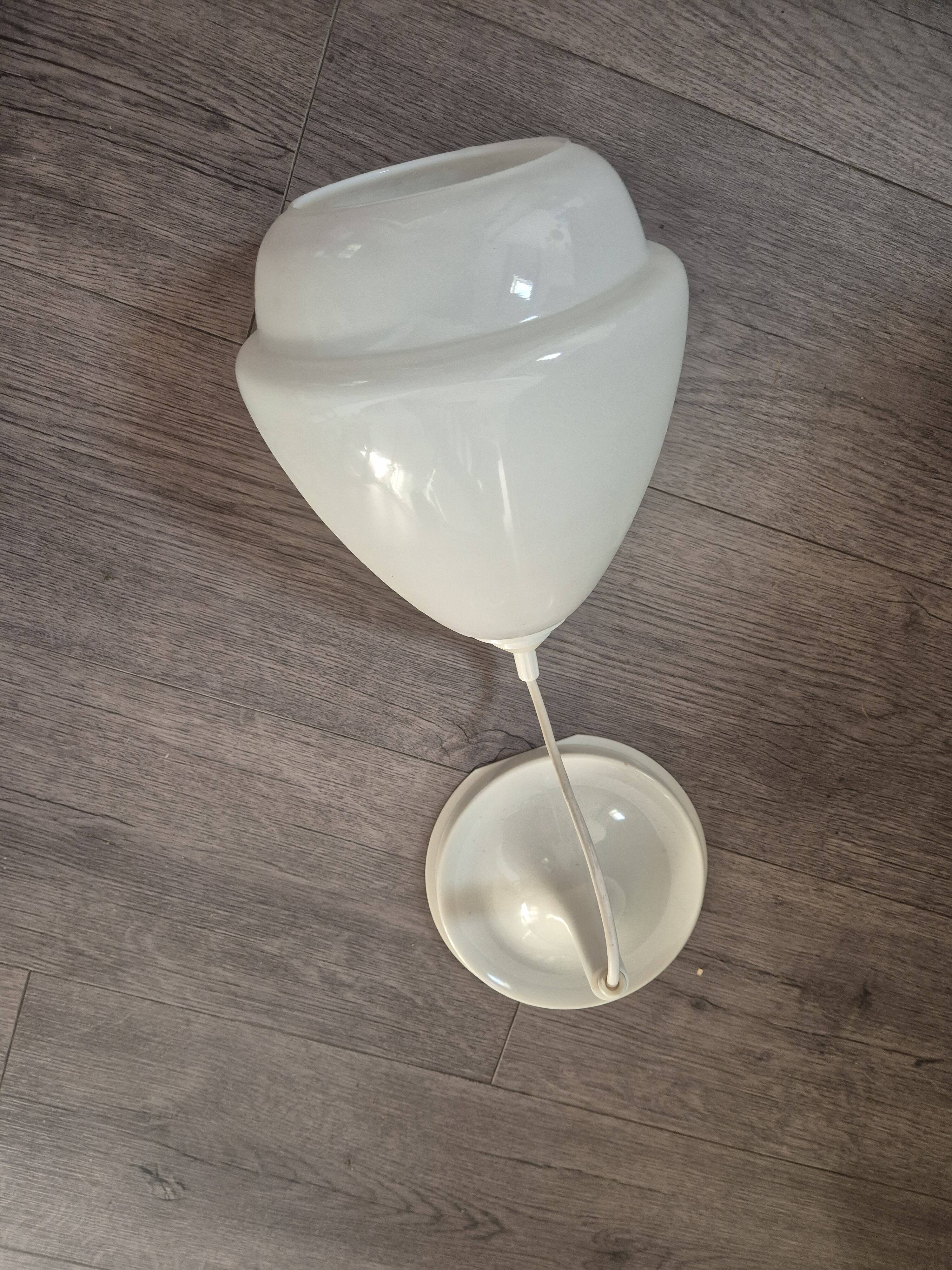 vintage pendant light from the 60s and 70s in white opaline with rosette