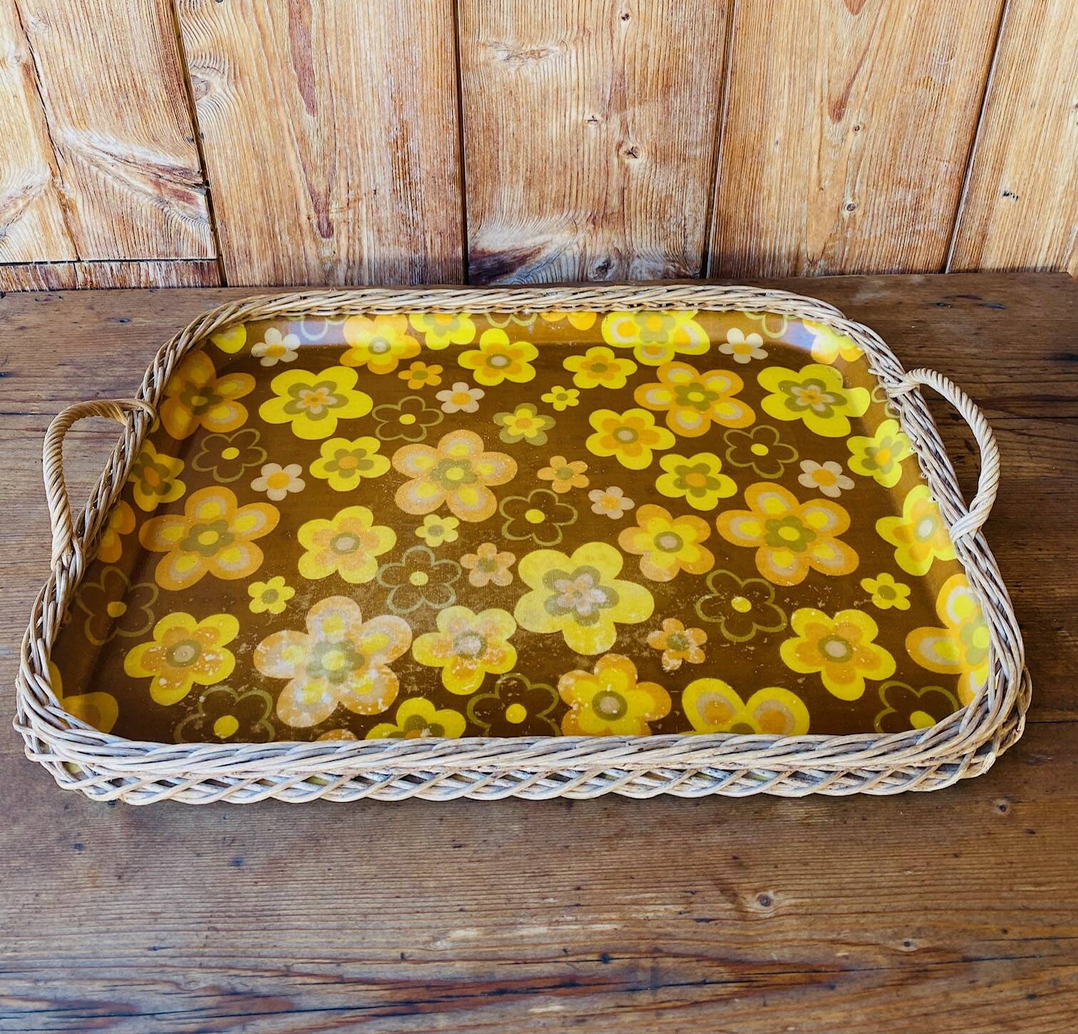 Vintage woven rattan tray