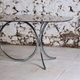 Chrome and smoked glass dining table in the style of Gastone Rinaldi, 1970.
