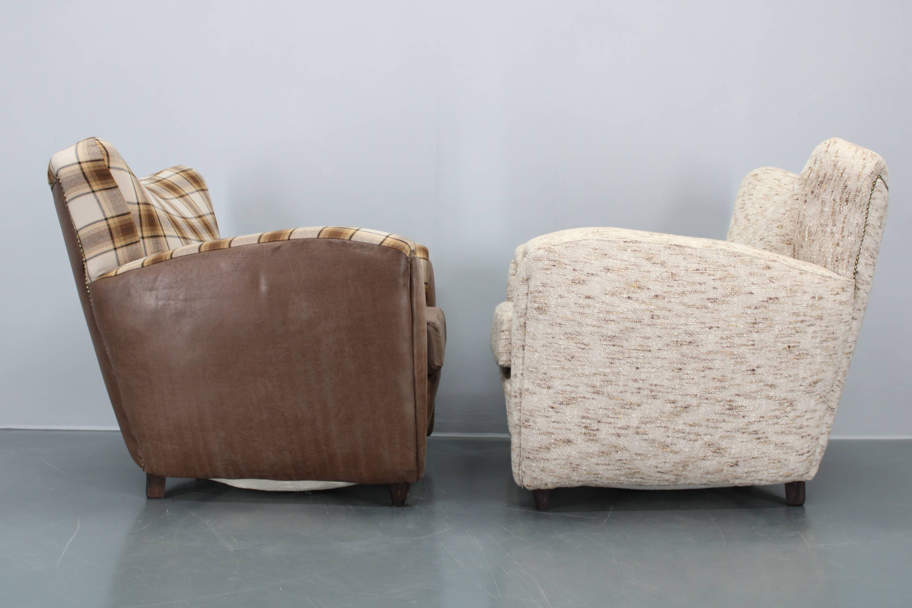 1940s Pair of Large Italian Club Armchairs