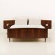 Scandinavian rosewood queen-size bed with bedside tables, Sannemanns, 1960s