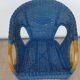 Fauteuil ancien en osier, bambou et rotin bleu, années 50 60