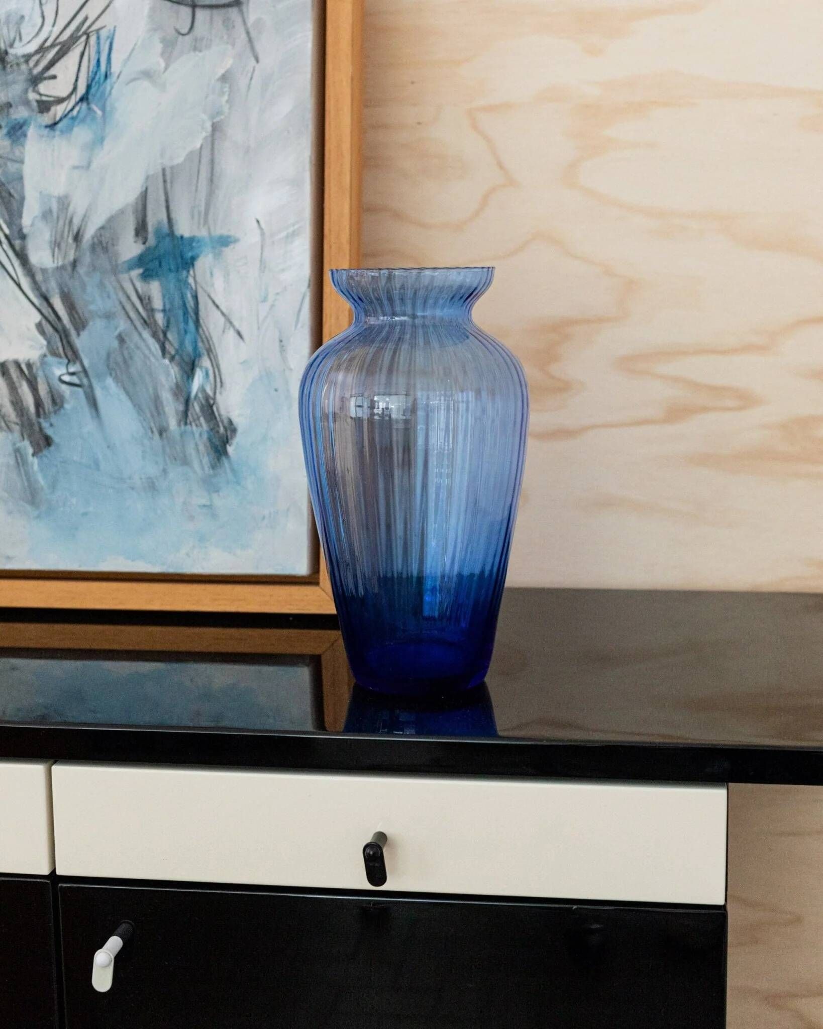 XL Murano Glass Vase in Blue, Italian Mid-Century Art Glass, 1970s