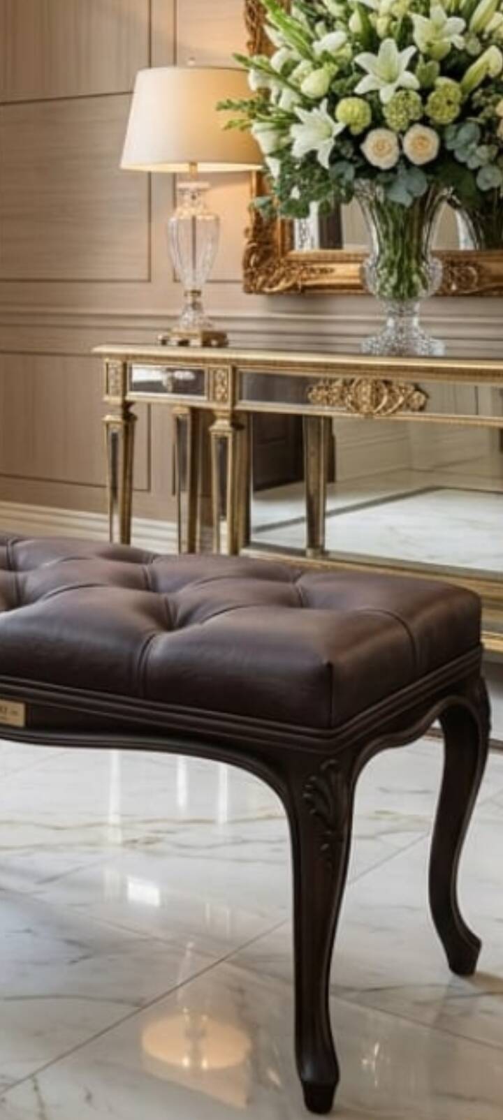 Neoclassical design stool Sibelius - Wenge and beech capitonné