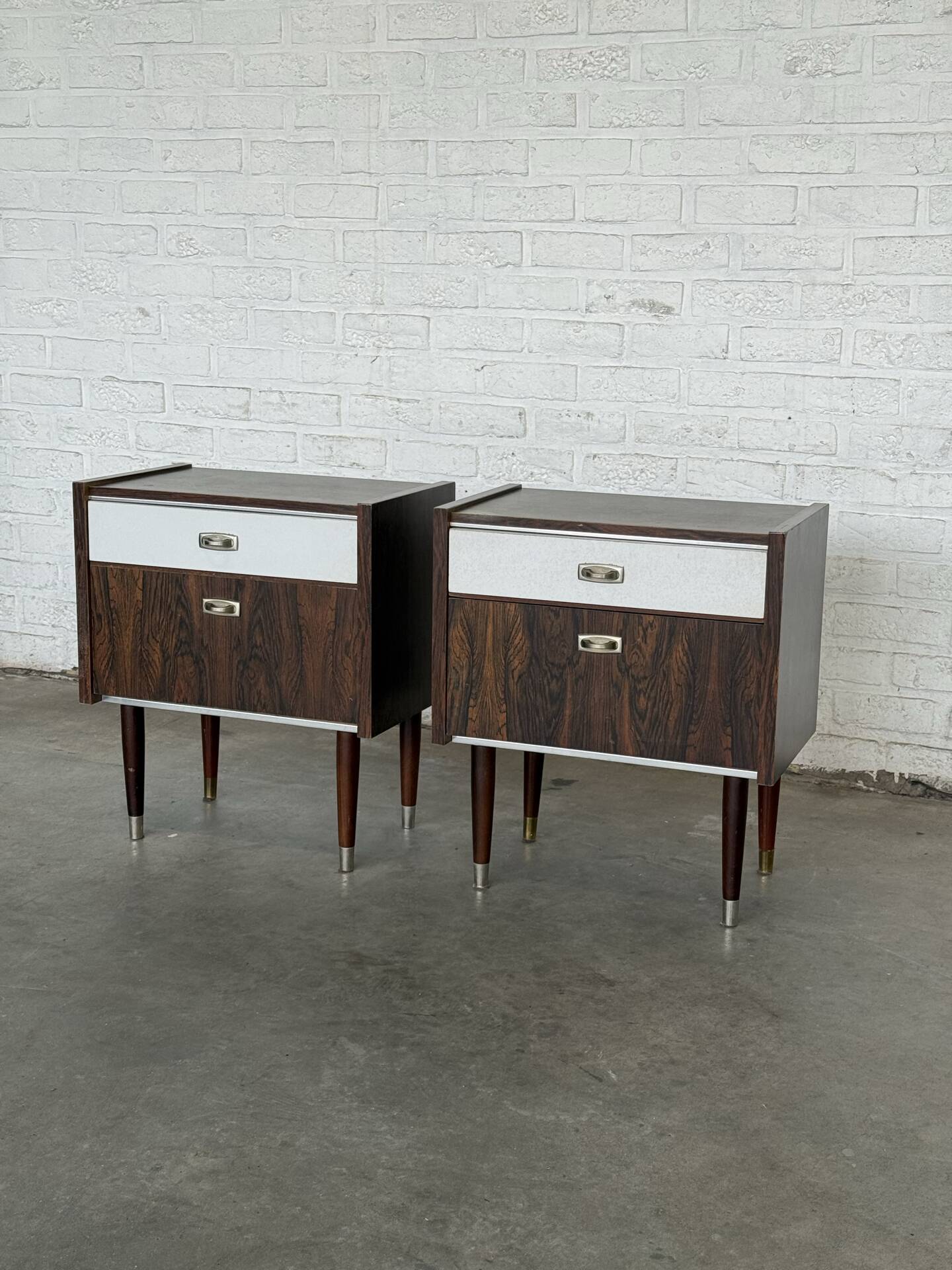 Pair of Vintage 1960s Nightstands — Rosewood & White Formica