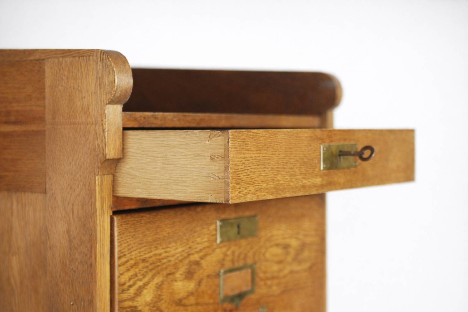 Vintage Industrial English Oak Filing Cabinet with Drawers, 1920s