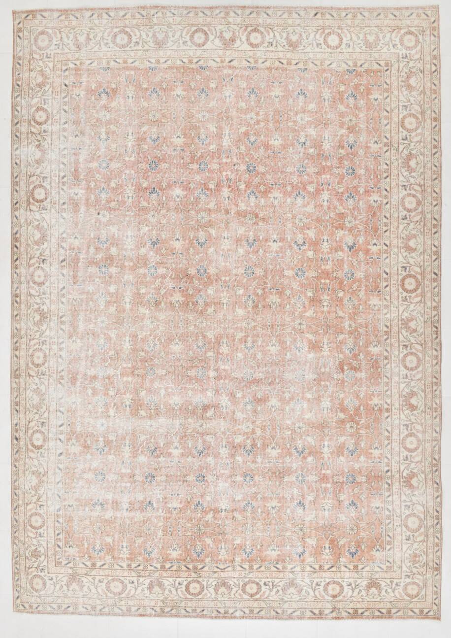 251x363Cm Peach Color Floral Design Rug, Handmade Wool Rug