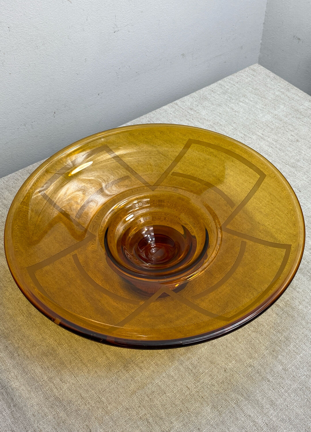Large Art Deco amber glass bowl