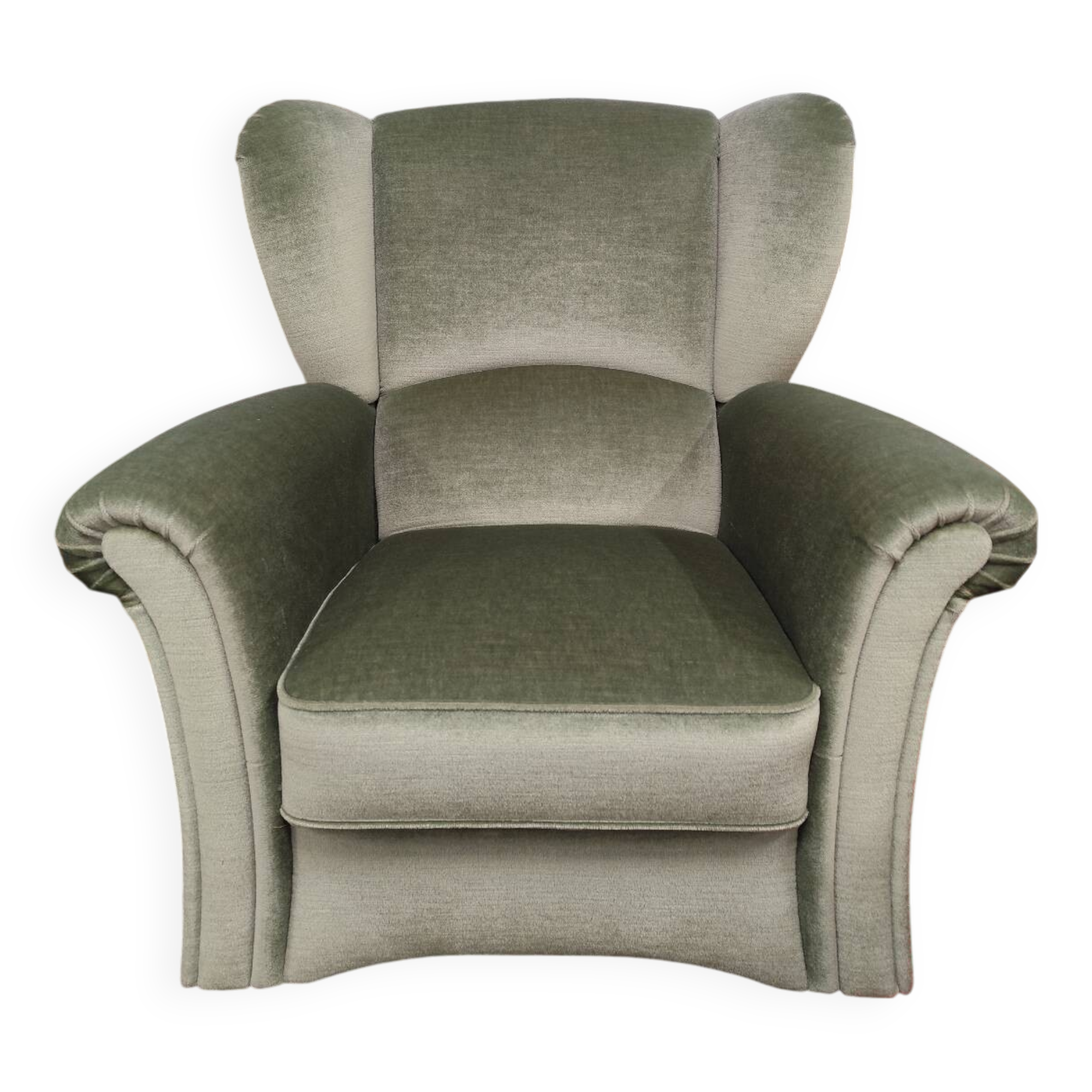 Vintage armchair in light green fabric from the 70s