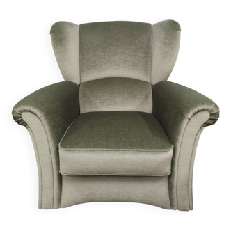 Vintage armchair in light green fabric from the 70s