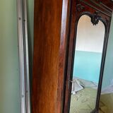 Armoire Napoléon III en ronce de noyer avec grand miroir - 19ème siècl