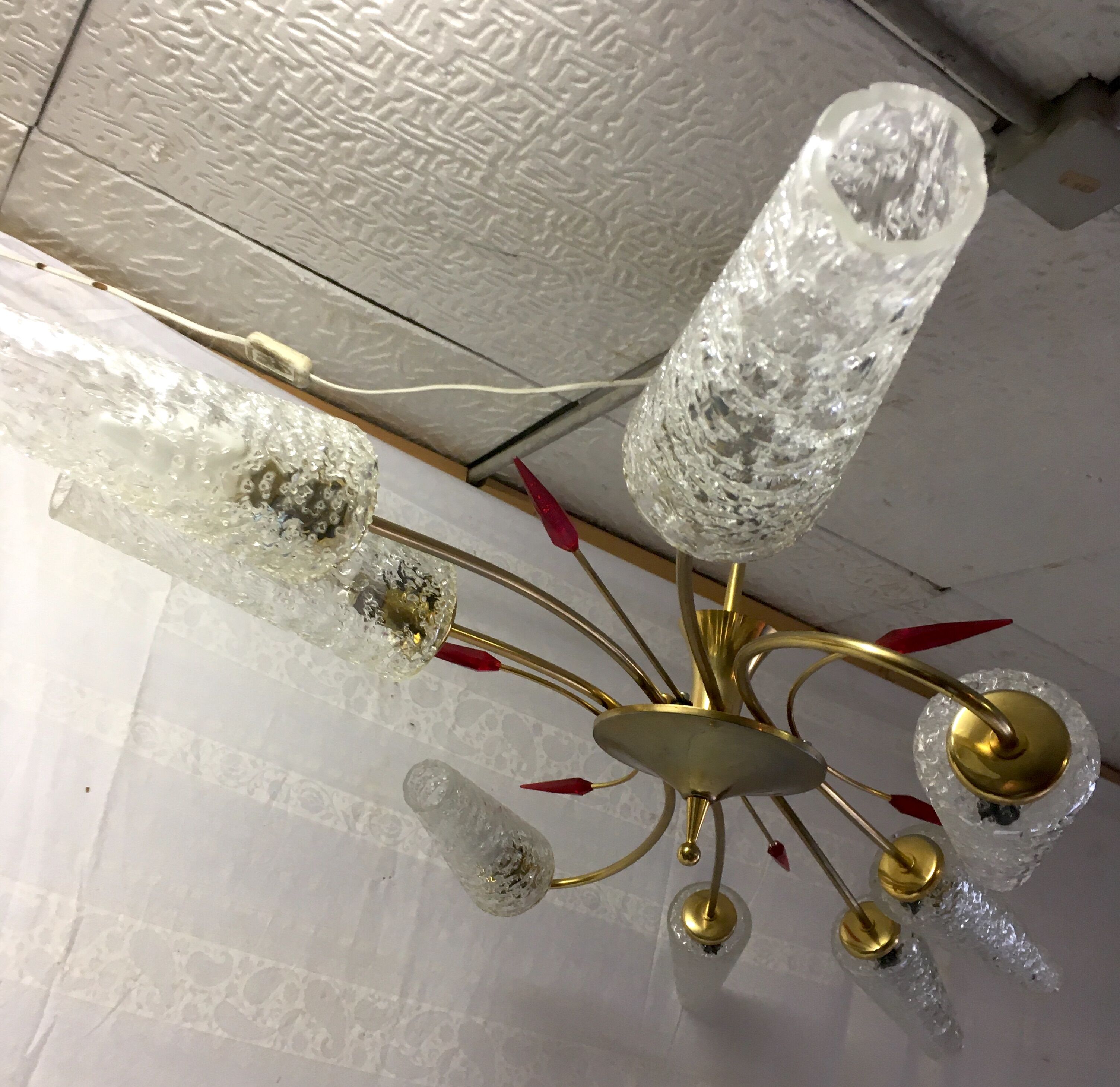 Lustre 8 brass lights and blown glass - 60s