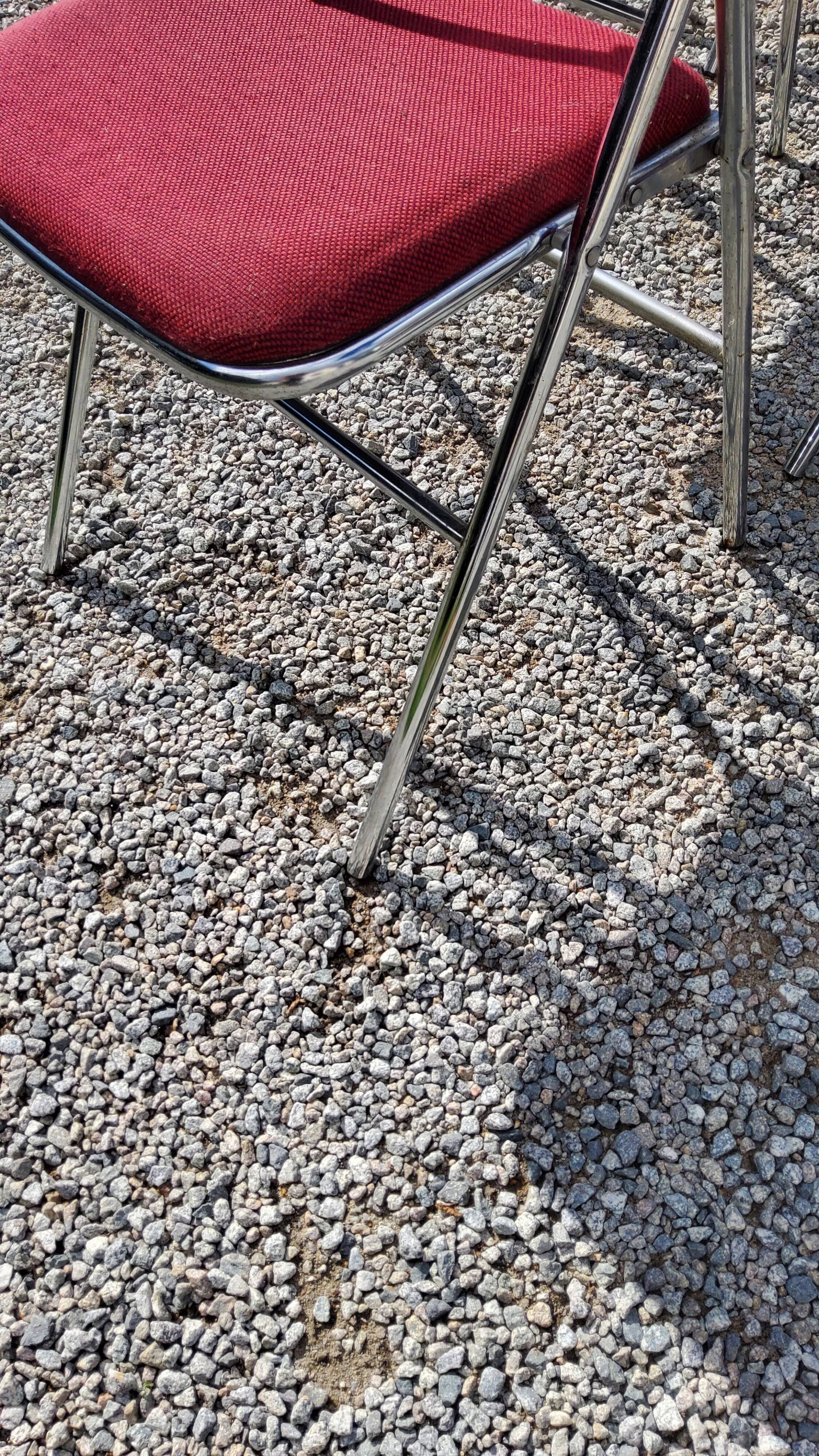 Set of 6 folding chairs from the 70s tweed and chrome metal