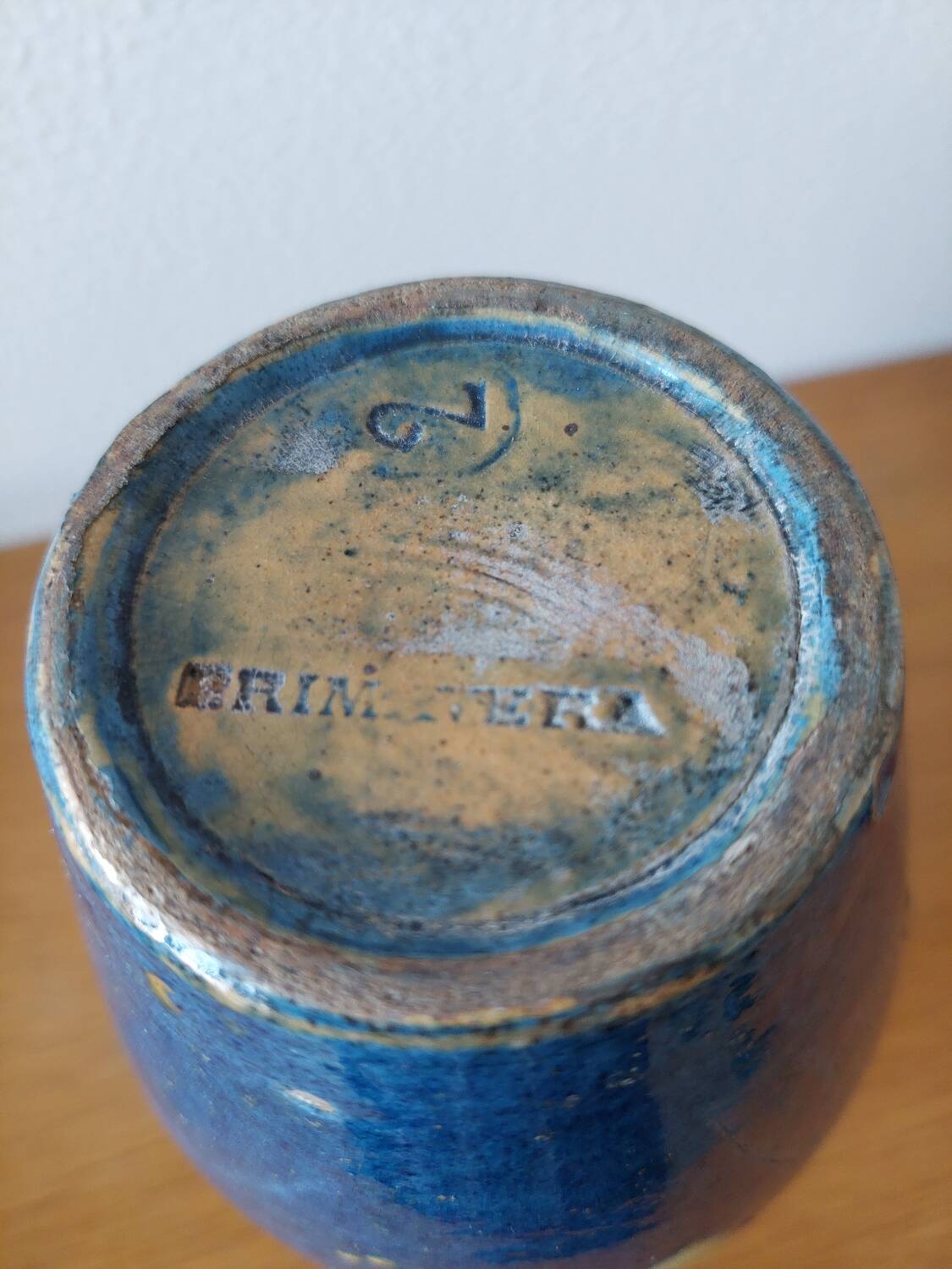 Vase signed Primavera in blue glazed ceramic 1920 1930