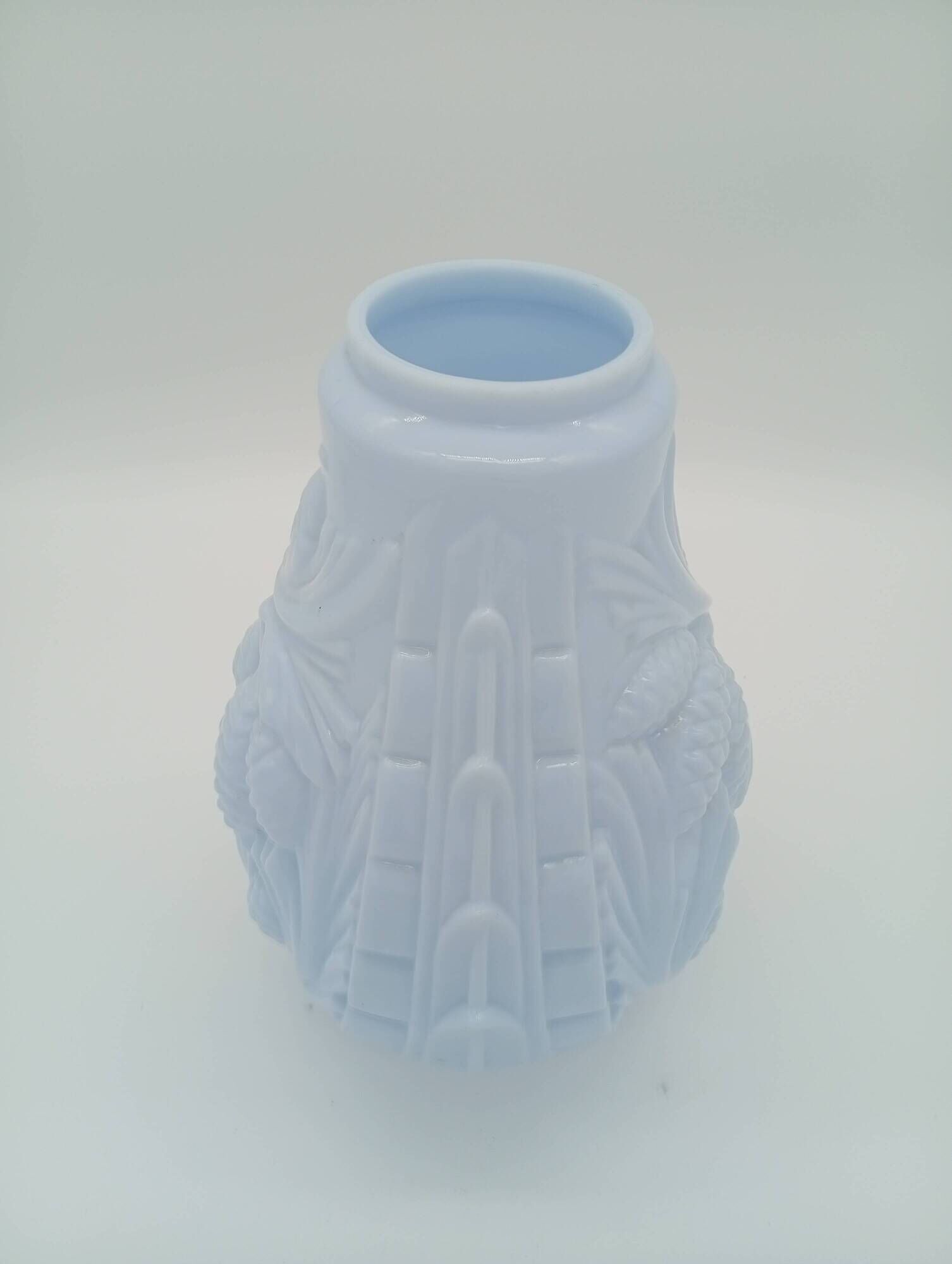 Art Deco Opaline Vase Blue Pastel Glass Pine Cone Decoration France 1930s