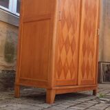 Vintage 1950s oak wardrobe with compass legs