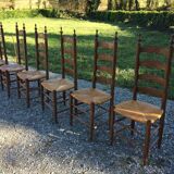 Vintage mulched chairs with high oak backrests with turned legs