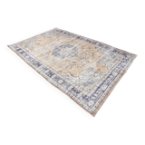 Tapis vintage en laine 270 x 165 cm, beige bleu, tapis turc vintage en laine