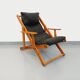 Vintage adjustable folding chaise longue armchair in pine and faux leather