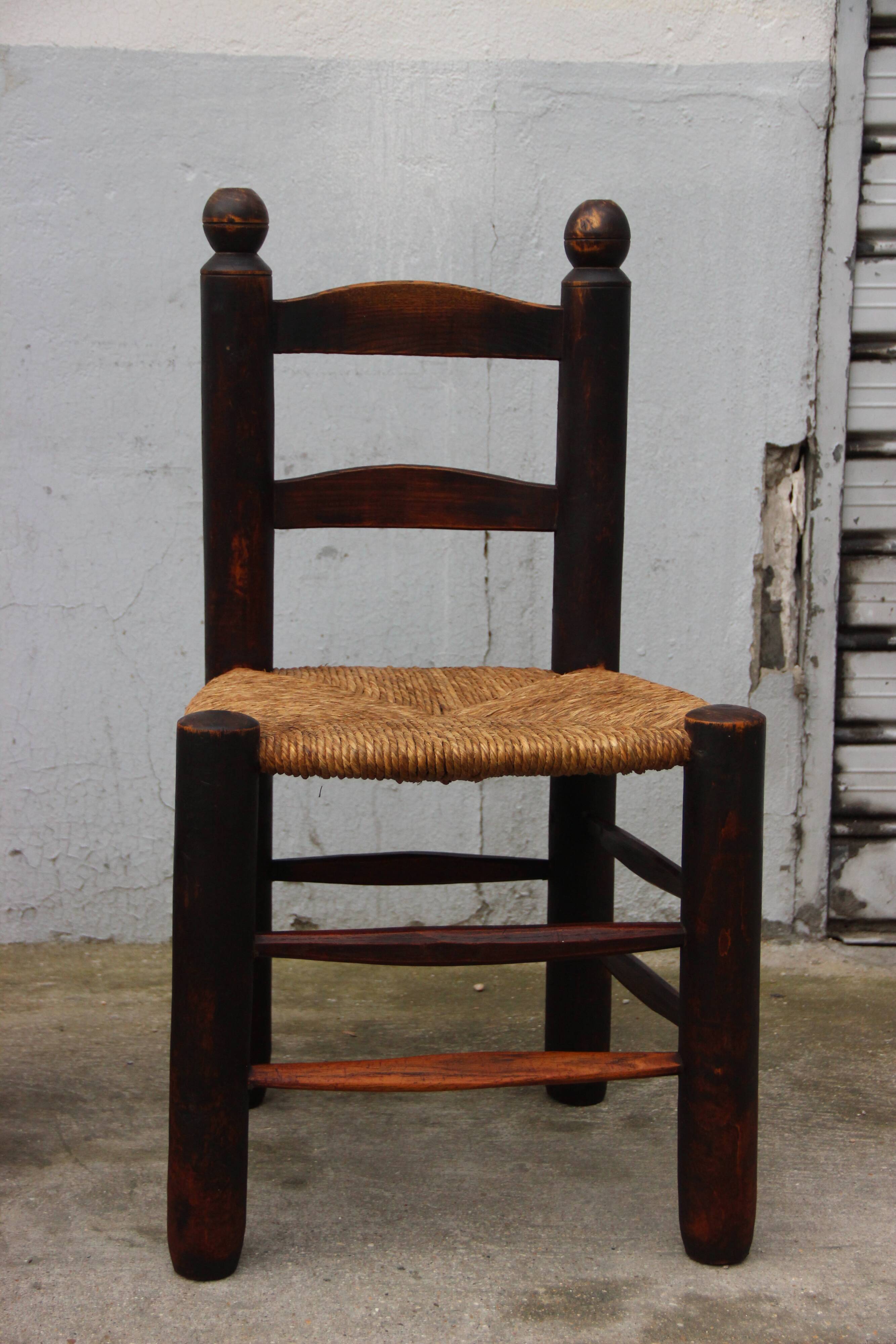 Pair of chairs in solid oak and rope, raw art
