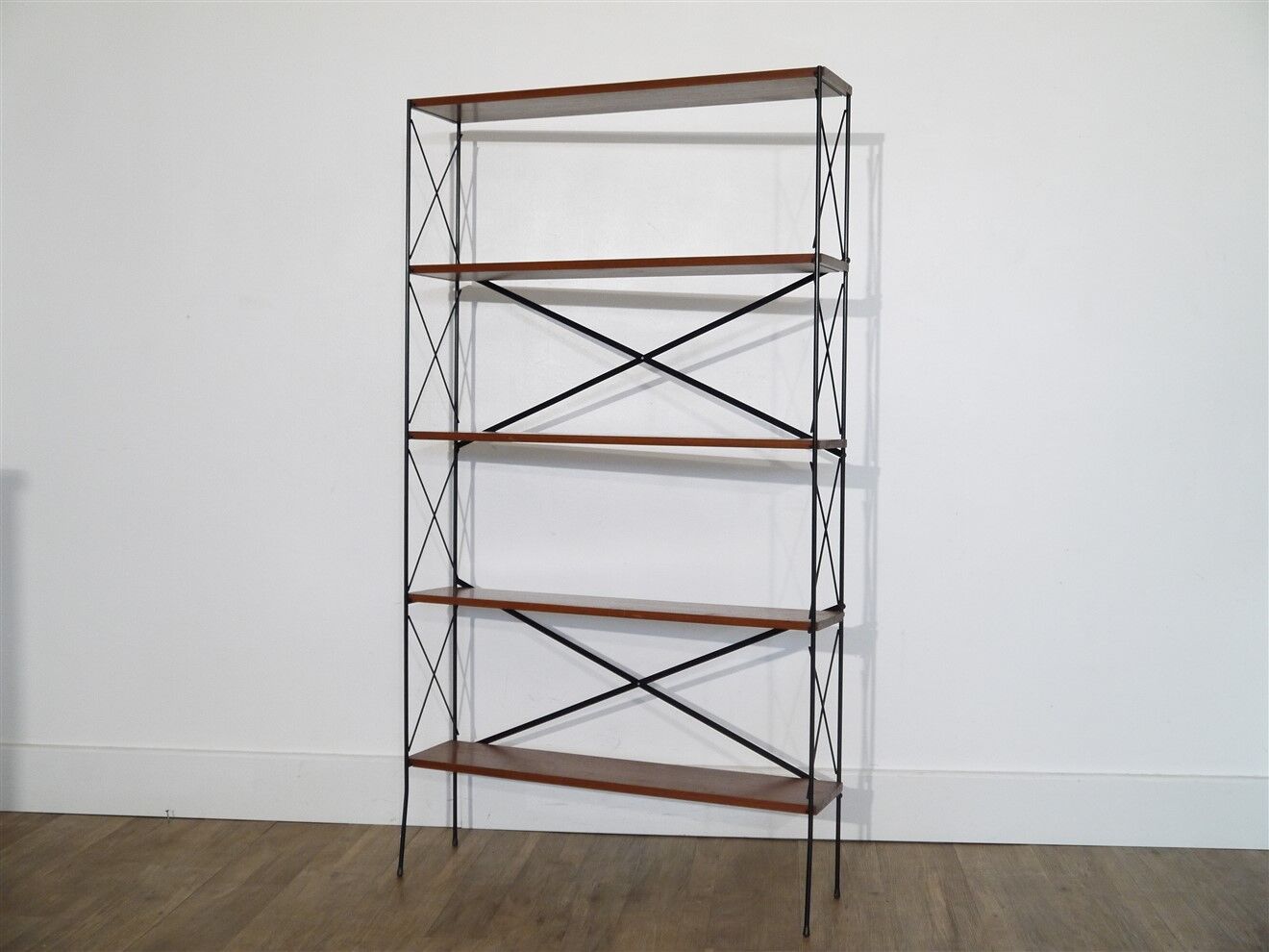 Vintage self-supporting teak and metal shelf 1960