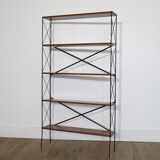Vintage self-supporting teak and metal shelf 1960