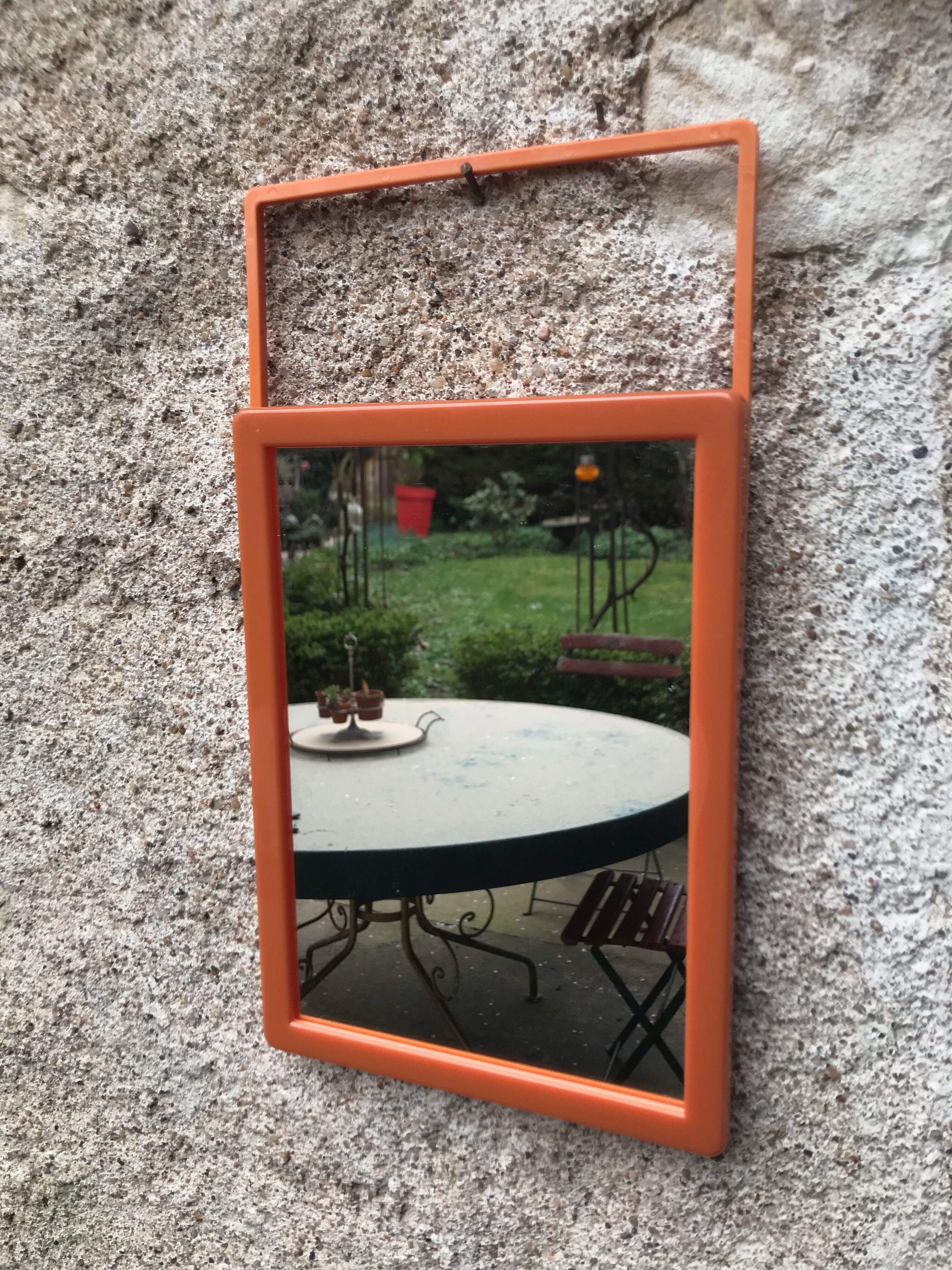Orange vintage barber mirror 14x19cm