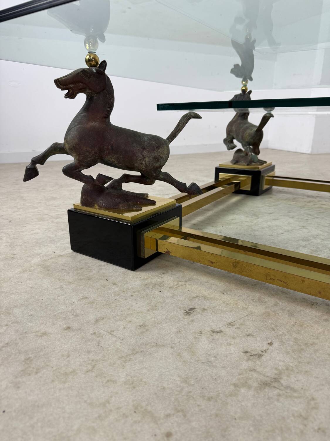 Old brass and gilded bronze table horses design from the 70s vintage Horses