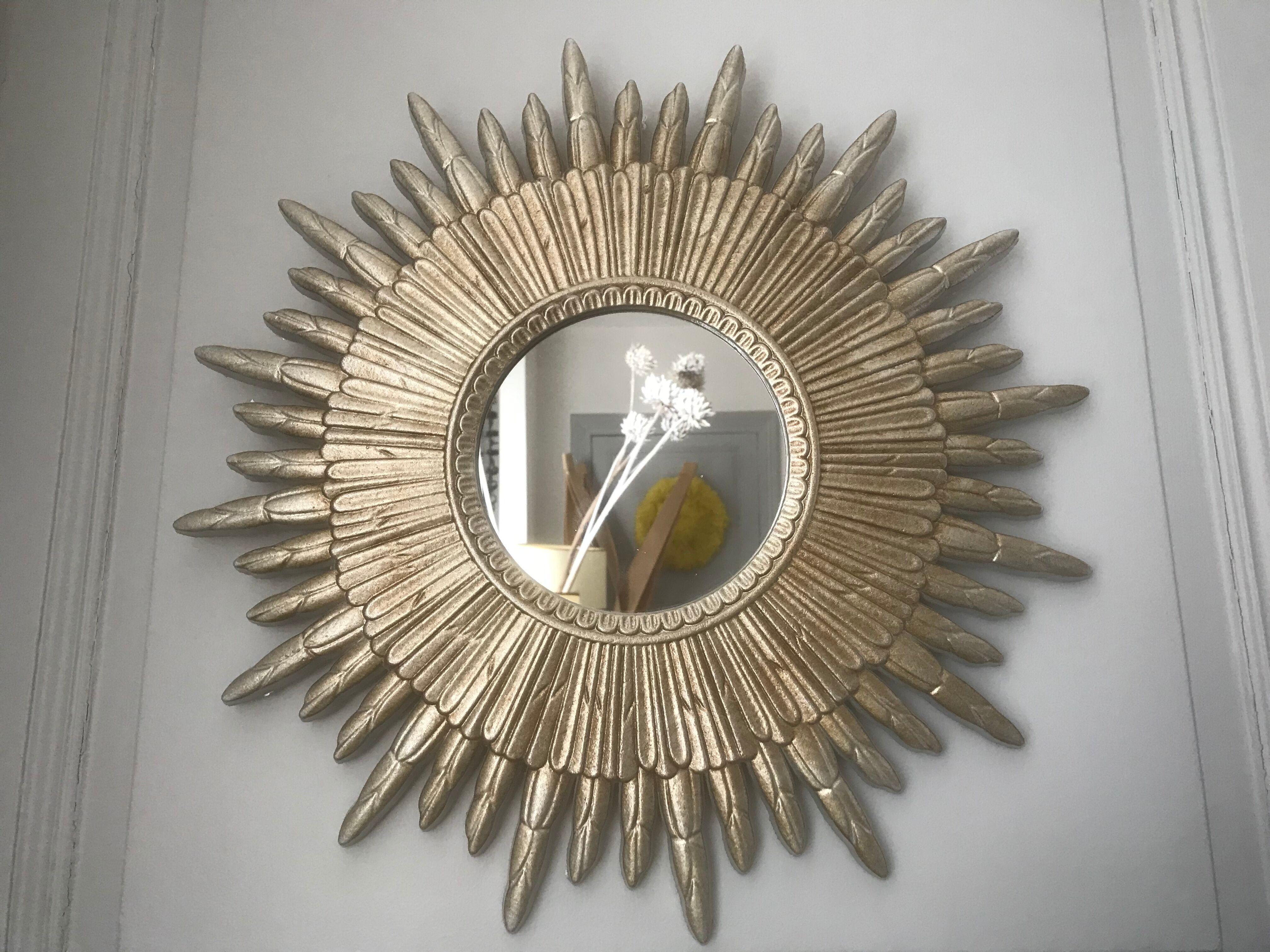 Vintage silver wood sun mirror