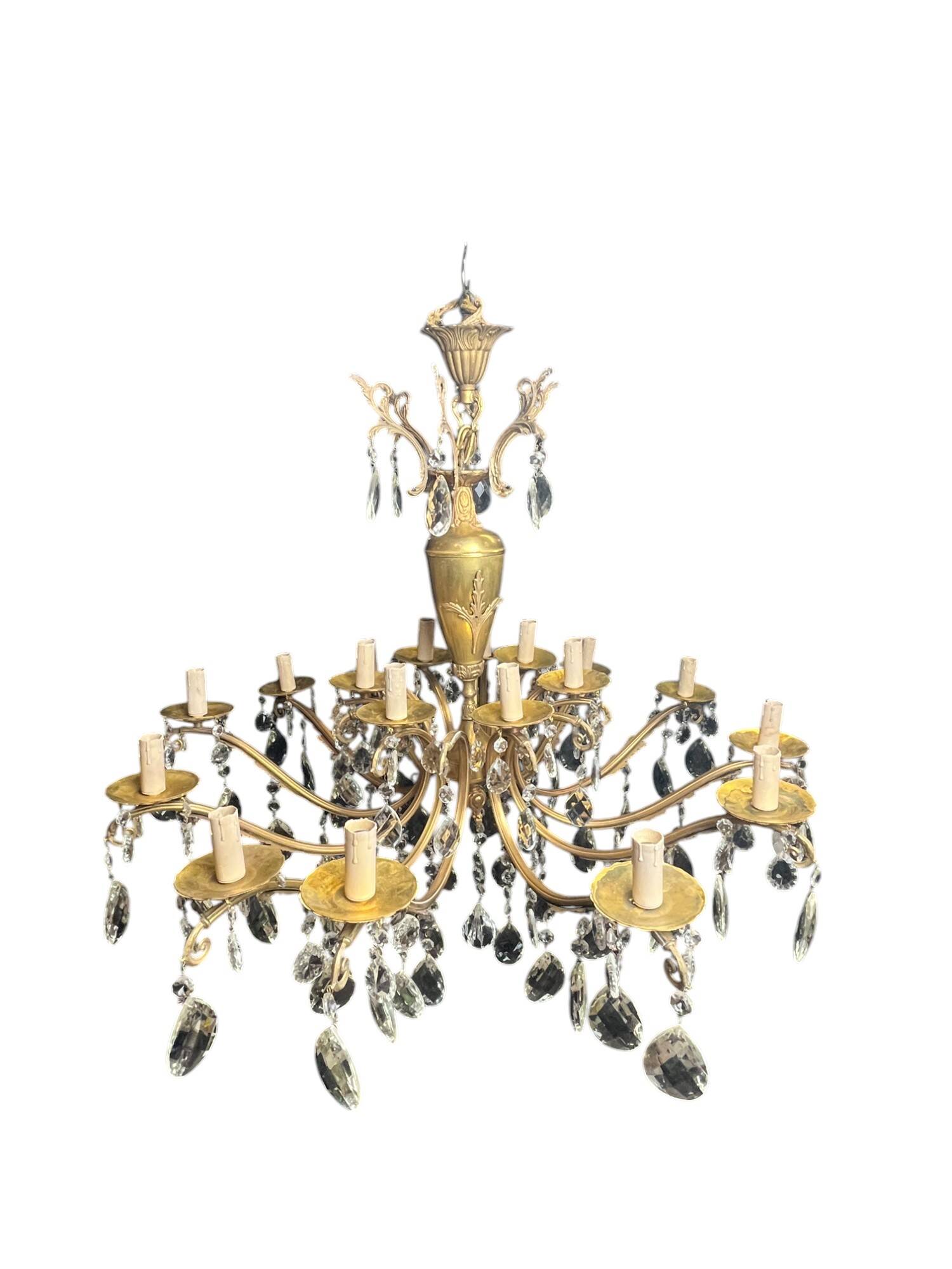 Napoleon III chandelier bronze brass crystal 18 lights late 19th century