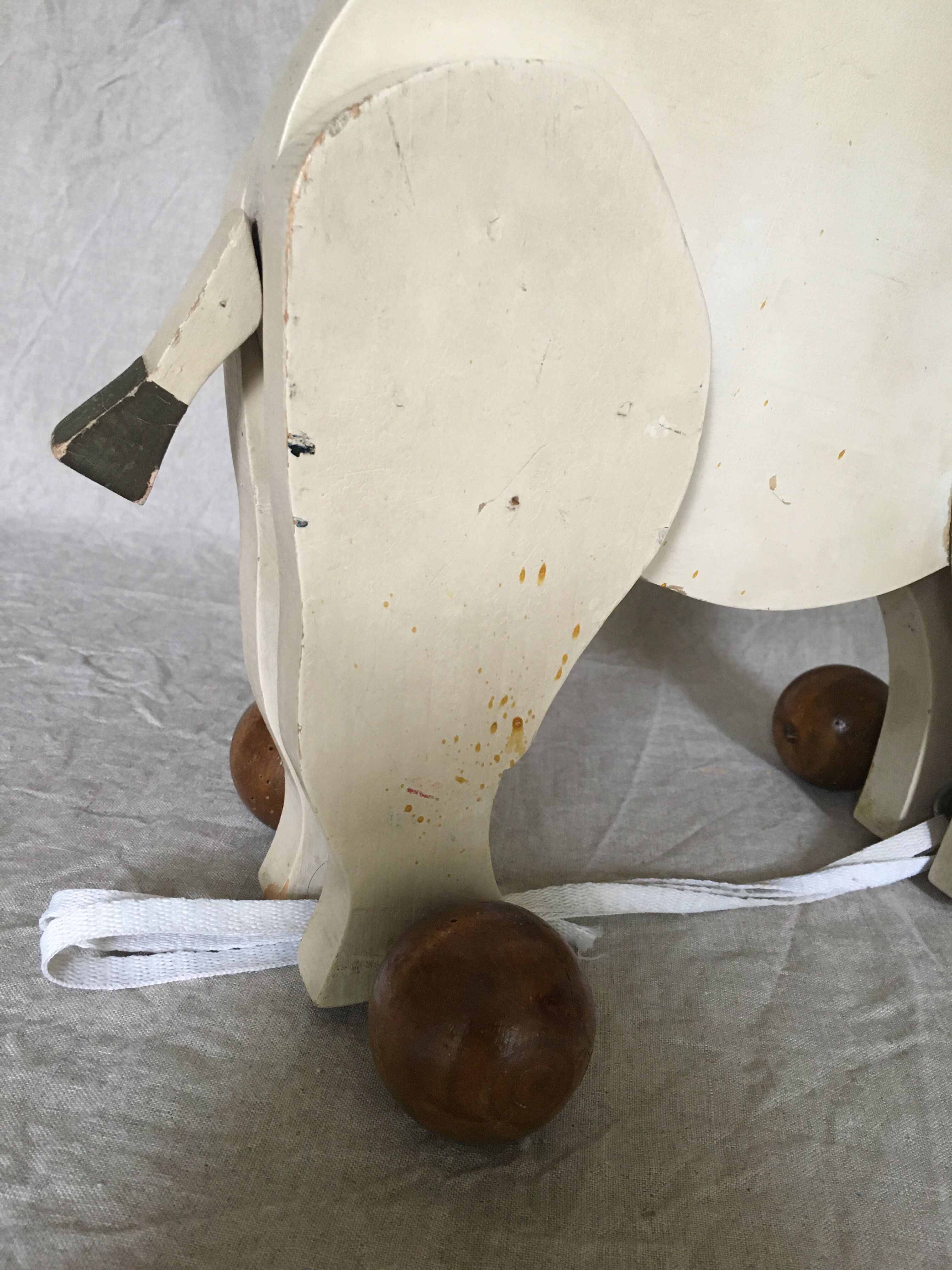 Wooden elephant on wheels